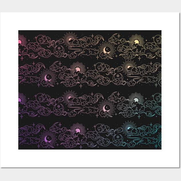 Celestial Sun and Clouds in Pastel Rainbow Wall Art by rosiemoonart